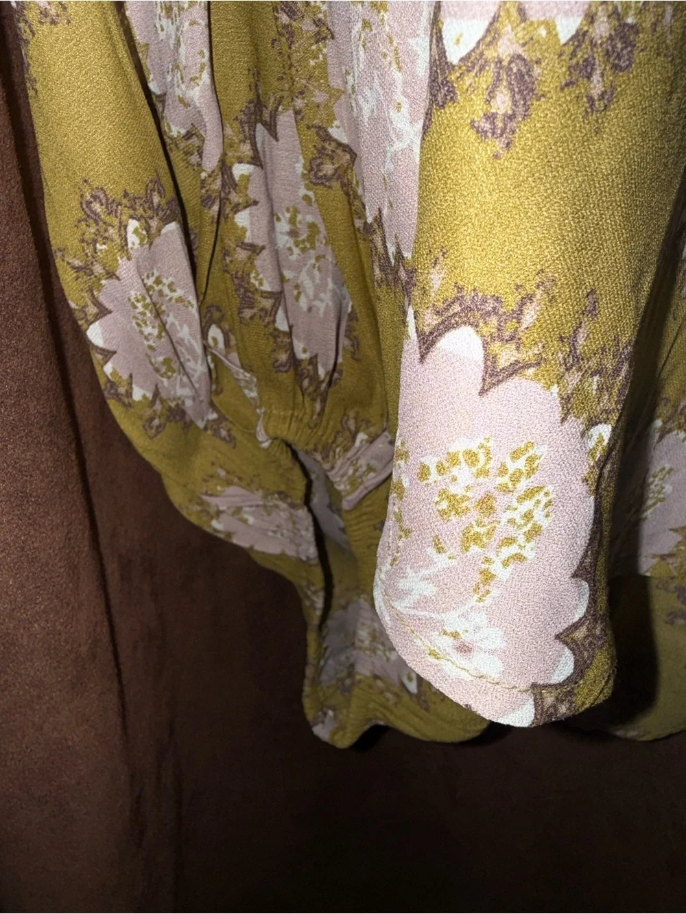 Free People Olive Green Floral Draped Blouse